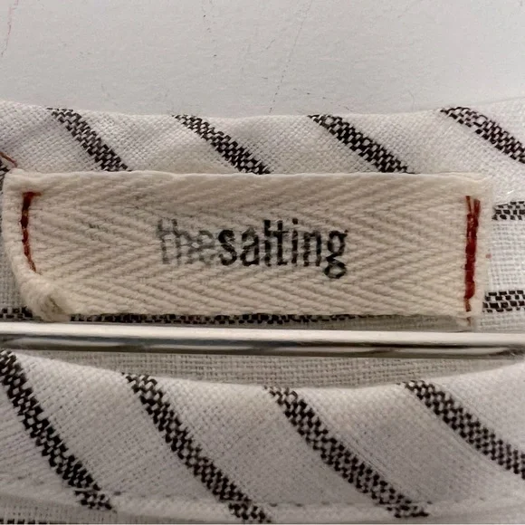 thesalting 100% Linen Striped White and Black Flap Pocket Minimalist Modern Top - Picture 3 of 13